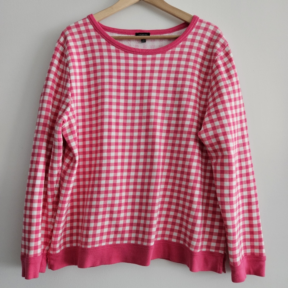 Talbots Punch Pink Gingham Crewneck Sweatshirt Size XL